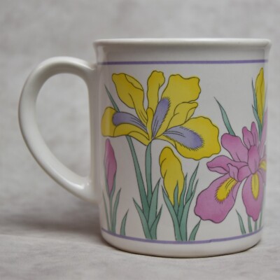 Vintage Lily/Iris Floral Coffee Mug Ironstone Made in England