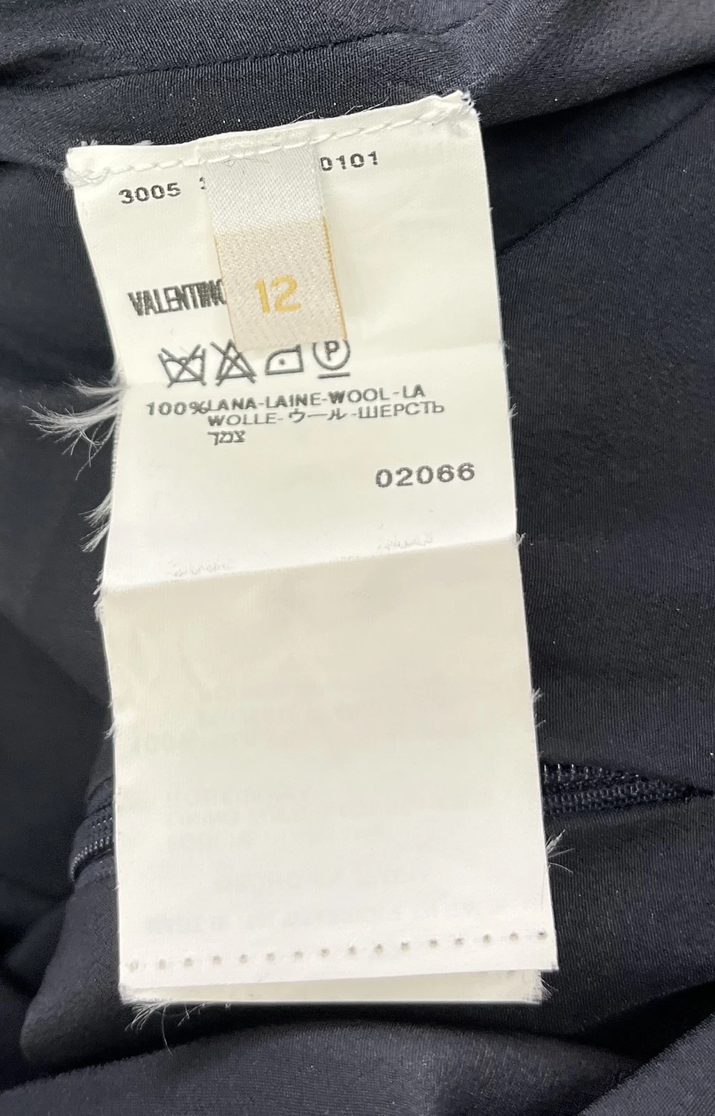 Abito a tubino Valentino ALTERED blu navy manica 3 4 lana seta con volant drappeggiato tg 12