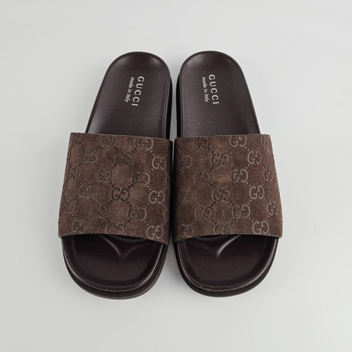GUCCI $820 Men's Brown GG Suede Slide Sandals New & Authentic - Picture 7 of 11