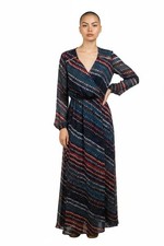 Cato Womens Large Blue Abstract Maxi Dress Surplice Neckline Classic Casual