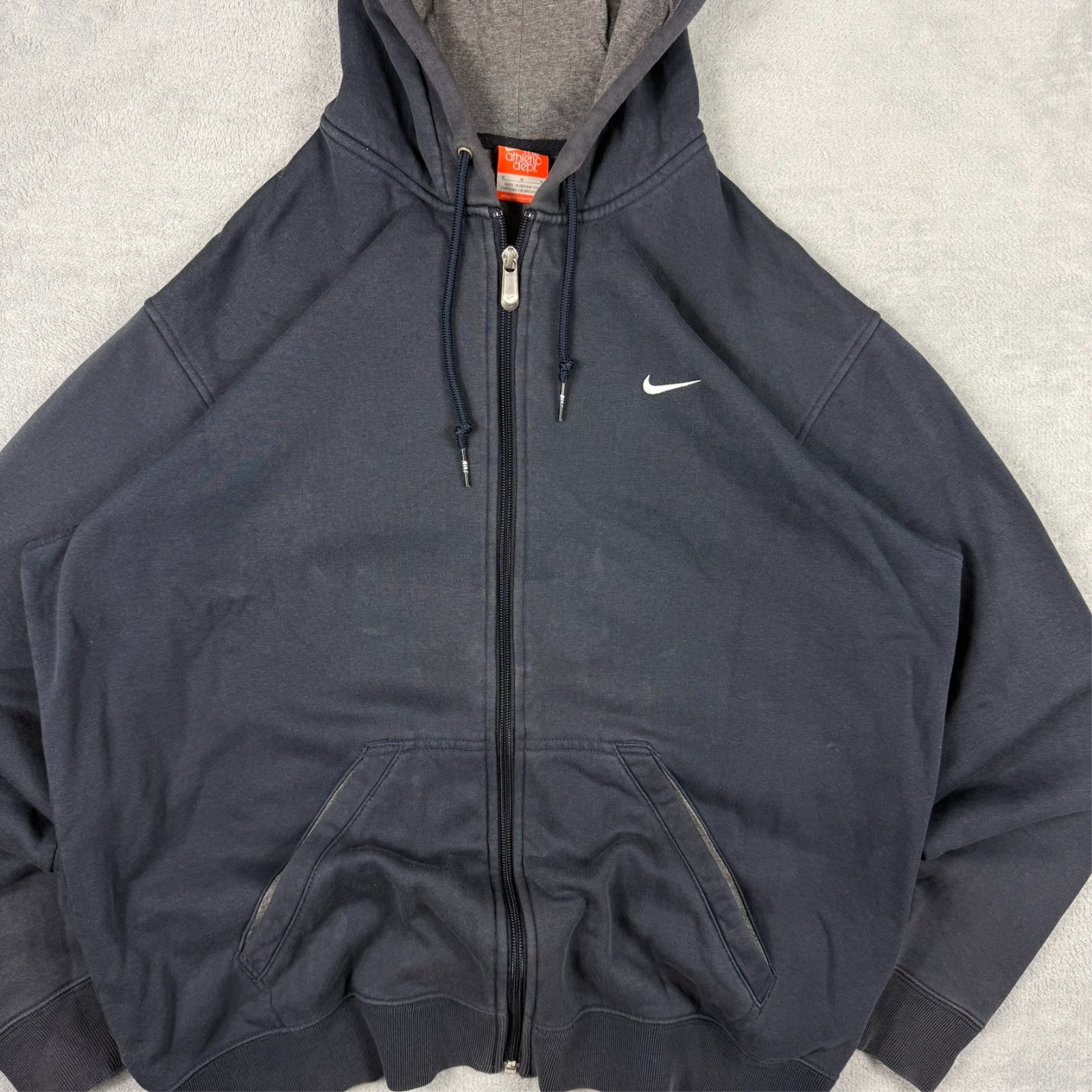 VTG Nike 2000s Y2K Athletic Dept Navy Mini Swoosh Oversized Sz M Full Zip Hoodie image 2