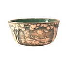 Vintage Scenic Landscape Art Pottery Bowl Green Interior Relief Village Design