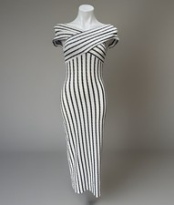 Lulus Dress Long Black White Criss Cross Shoulder A Line Size M