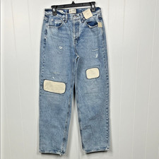 Universal Thread Womens Jeans 6R Light Wash Mid-Rise Relaxed Fit Patchwork NWT