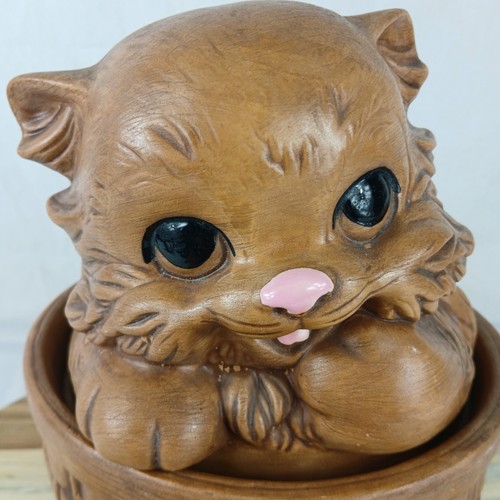 Vintage Twin Winton California Pottery Brown Cat Kitten In Basket Cookie Jar - Picture 7 of 11