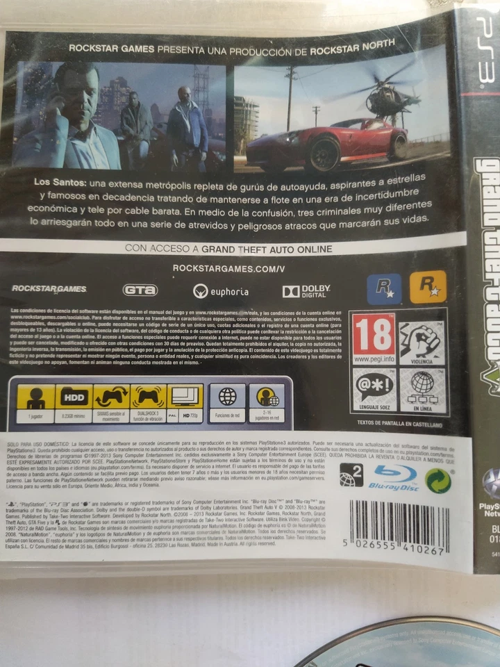 GTA GRAND THEFT AUTO Y 5 SONY PS3 PLAYSTATION 3 PAL-ESPAÑA, foto 2 de 2