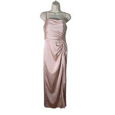 Azazie Deandra Metallic Satin Bridesmaid Dress Blushing Pink Kendra Kylie Sz A4