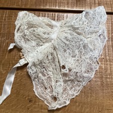 Vintage Ivory Lace Doll Bonnet Victorian Style Floral Accent Ribbon Tie
