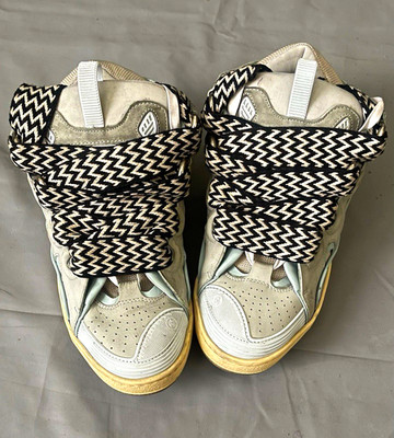 Lanvin Curb Men s Gray White Black Chevron Low Top Lace-Up Sneakers FM-SKRK11