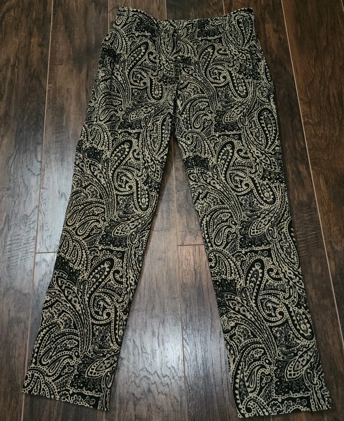 Lauren Ralph Lauren Womens Ankle Pants Size 8 Beige Black Paisley Print Stretch