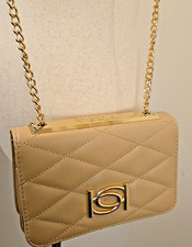 BEBE Abigail Logo Top Crossbody Purse Beige Diamond Quilted Gold Chain. MSRP 99