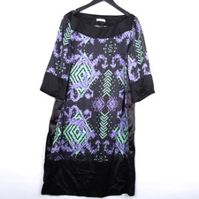 VERSACE COLLECTION Black Purple Geometric Silk Blend 3/4 Sleeve Shift Dress L/XL