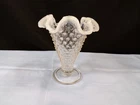 Fenton French Opalescent Glass Hobnail Small Fluted Cone Trumpet Vase 4"  INV5