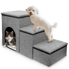 Fhiny Dog Stairs with Storage, 3-Steps Foldable Pet Stairs for Small Dogs Non...