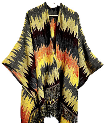 Western Chevron Zic Zac Women's Cape Shawl Poncho ONE SIZE  Multicolor - New