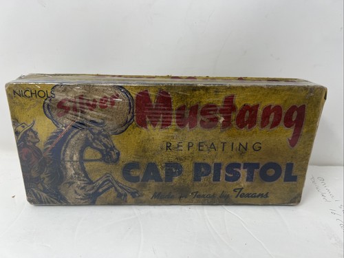 Vintage 1947 Nichols Silver Mustang Cap Gun Box ONLY - Rare Early Pasadena TX