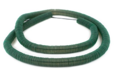 Translucent Green Vinyl Phono Record Beads 12mm Ghana African Disk Handmade
