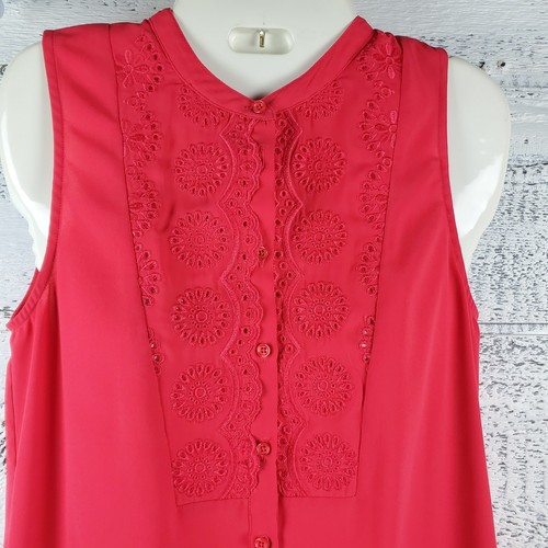 Maeve Red Button Front Sleeveless Blouse Size 2 XS Panel Neckline, Preowned - Picture 2 of 5