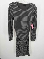 Pre-Owned Ann Taylor Gray Size Small Stripe Shift Knee Length Long Sleeve Dress