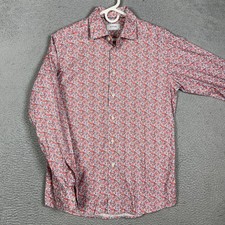 Eton Dress Shirt Men 40-15.75 Red Blue Slim Fit Floral Micro Print Button Up EUC