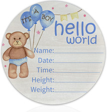Hello World Birth Announcement 6" Round Birch Wood Newborn Sign for Nursery Hosp