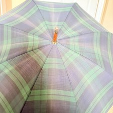 Vintage Polo Ralph Lauren Blackwatch Plaid Umbrella Wood Handle Green Blue Golf