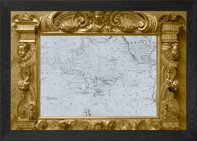 Weltkarte goldener Rahmen gerahmt Wandbild Poster Leinwanddruck Bild