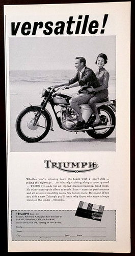 Triumph Motorcycle Original 1963 Vintage Print Ad Wall Art