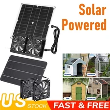Solar Powered Dual Exhaust Fan Kit 12V For Greenhouse Shed Attic Chicken Coop