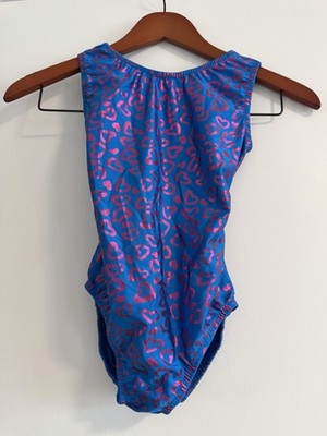 Gymnastics Practice Leotard Foxy Open Back Blue , Pink Hearts Size 10
