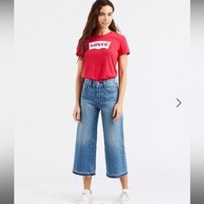 Levi HIGH WATER WIDE LEG WOMEN'S Jeans Sz 24 Raw Hem