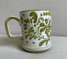 Italian Hand Painted Art Pottery Mug Green Flowers White Tea Coffee Cup Italy — photo 3
