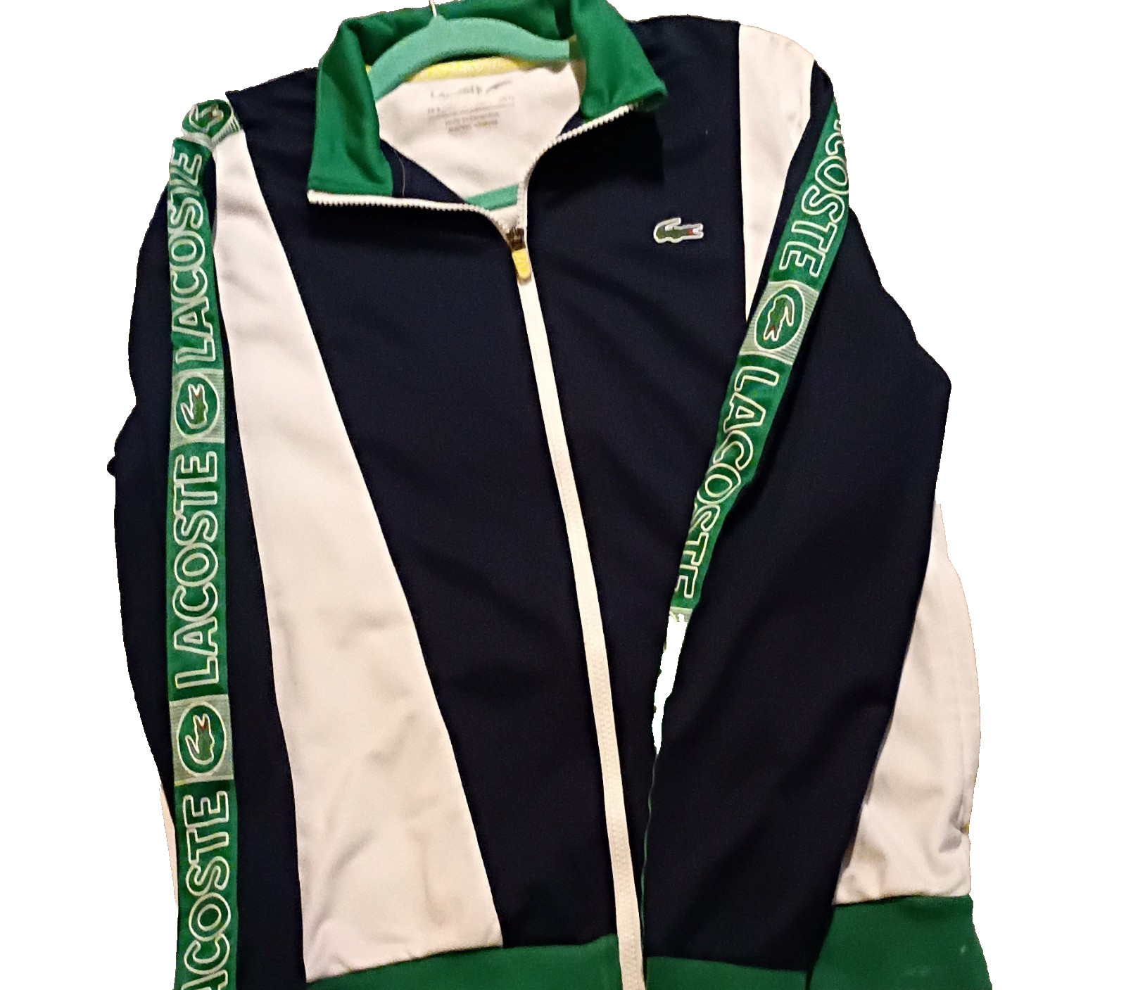 Lacoste Men's Track Jacket Full Zip Stand-Up Collar Navy White Green Size M