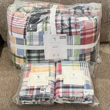 NEW Pottery Barn Kids Madras Multi-Color Plaid Full/Queen Quilt & Standard Shams