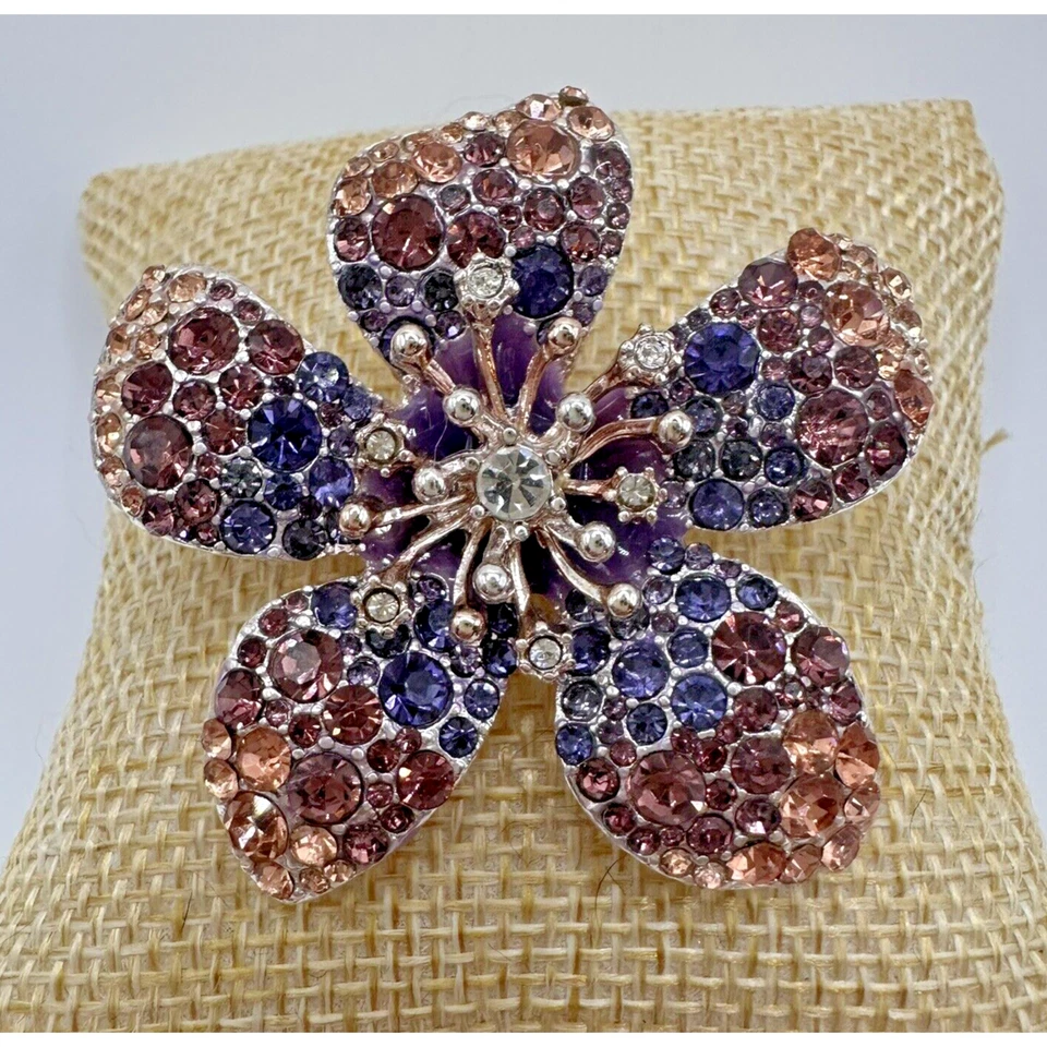 Broche Anne Klein Flor Estrás Tono Plata Prendedor Fiesta Festiva Carrera Foto 3 de 4