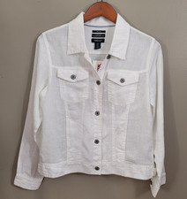 Jones New York 100% Linen Trucker Jacket Summer Crisp White NWT - Women Medium