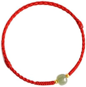 Authentic 14K Gold Plated Good Luck Jadeite Bracelet, Jade and Red String Amulet for Prote