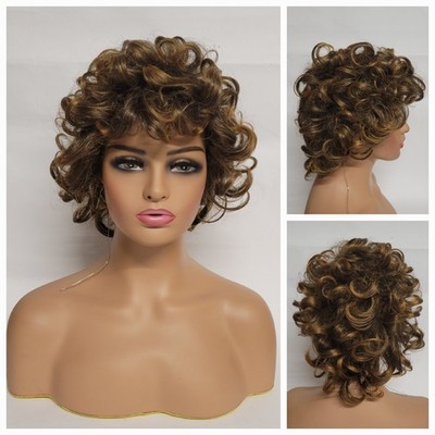   BIG CURLY LAYERED SHORT WIG MIXED BLONDE RETRO PARTY DAILY 1990s WESTBAY