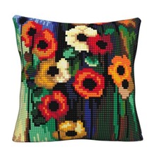 CDA Kreuzstichkissen Stickpackung "Buntes Blumenmuster II", bedruckt, 40x40cm