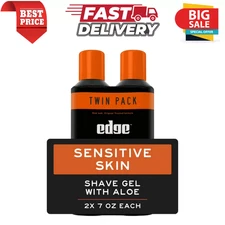 Edge Sensitive Skin Shave Gel for Men with Aloe, Twin Pack, Unscented, 14 oz