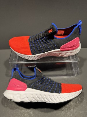 Nike React Women Size 8 Phantom Run FlyKnit 2 Black Bright Crimson Shoes NEW