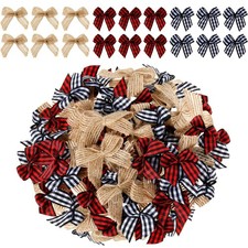 120 PCS Christmas Mini Plaid Burlap Bows Buffalo Tree Crafts Decor Colors