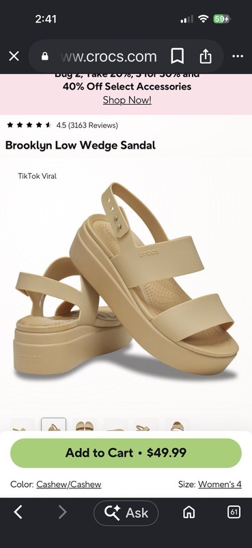 Crocs Brooklyn Women’s Wedge Sandals Buckle Adjustable Strap Beige US Size 6