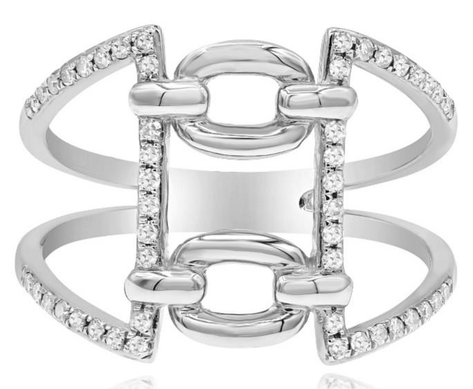 ESTATE WIDE .19CT DIAMOND 14KT WHITE GOLD 3D DOUBLE LOVE KNOT OVAL FUN RING