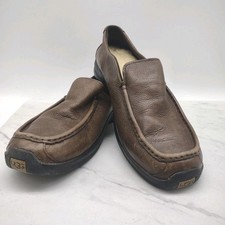 UGG Driving Moccasins Slippers Shoes Womens Sz 10 Brown Leather Shearling Lined
