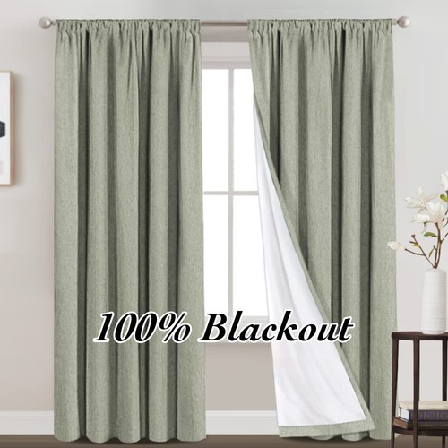 100% Blackout Curtains 95 inches Long Rod Pocket Primitive Linen Textured Cur... - Picture 8 of 8