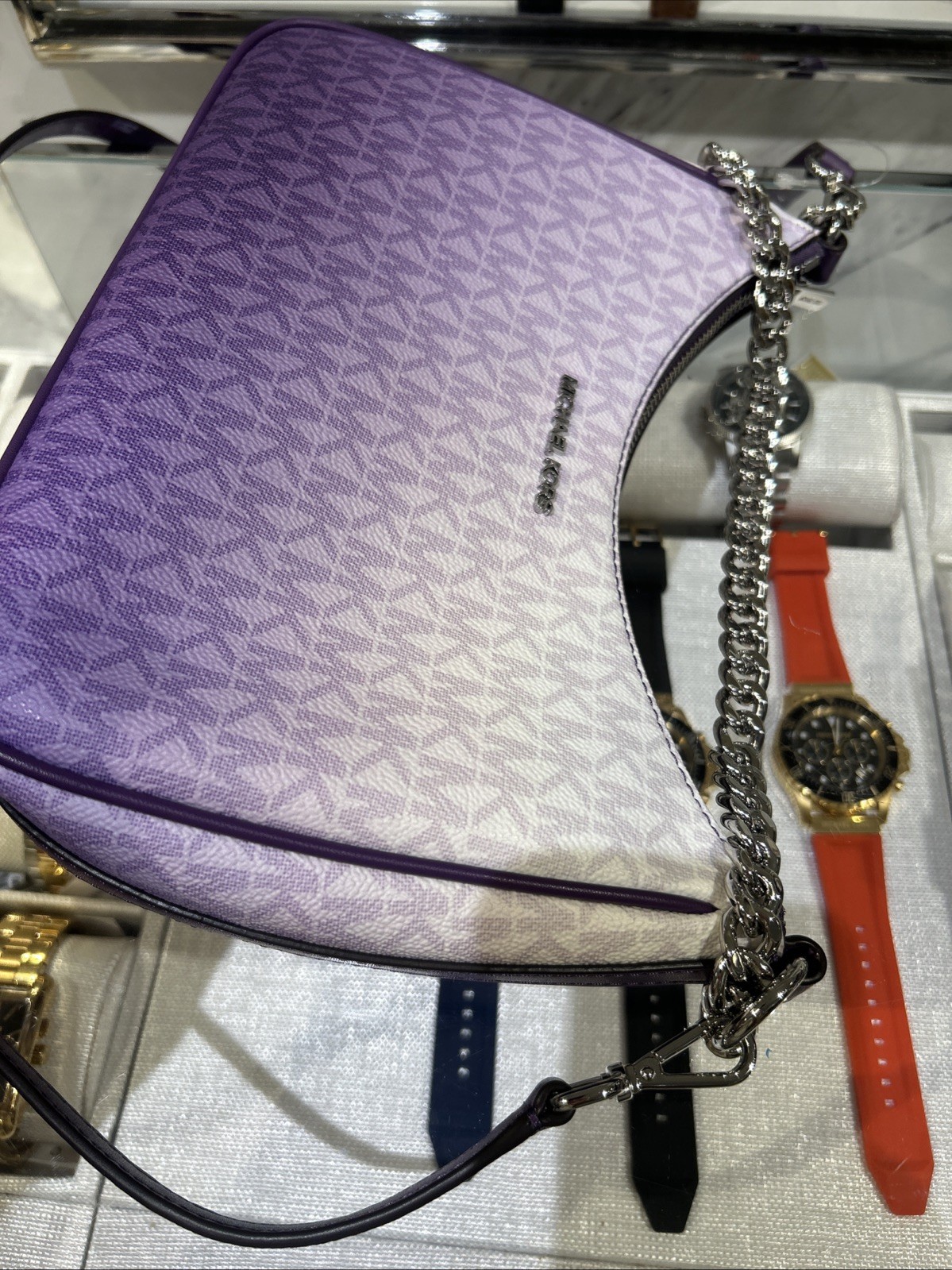 Michael Kors Large Women Pochette Ombré Logo Crossbody Bag Dark Purple + Wallet thumbnail 21