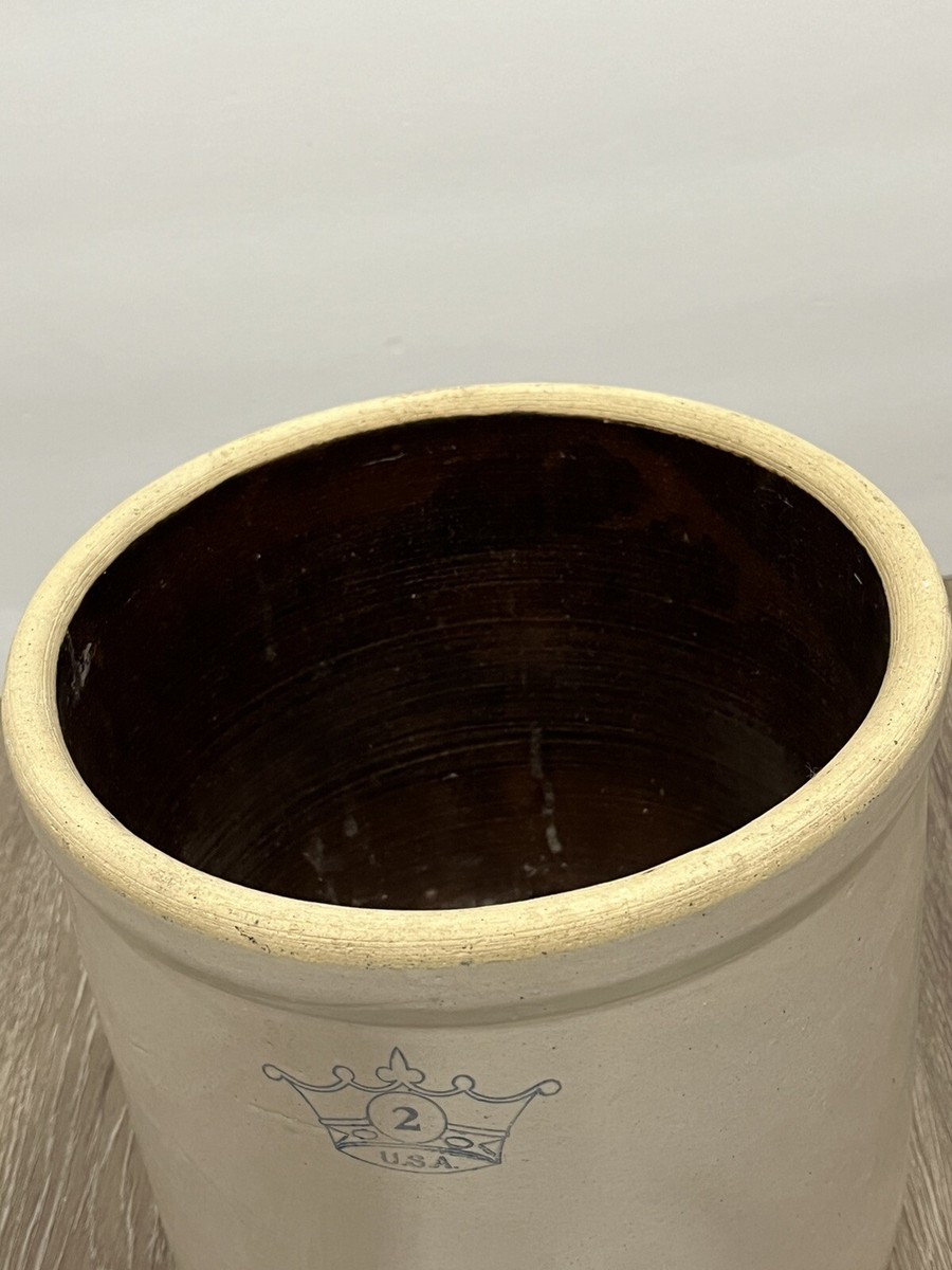 Vintage Salt Glaze Robinson Ransbottom Blue Crown Crock 2 Gallon