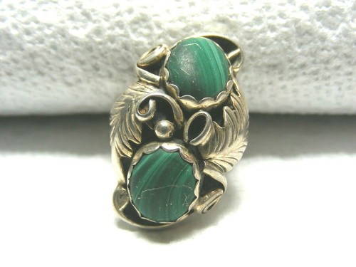 Vtg. Sterling Silver Malachite Ring - Picture 3 of 9