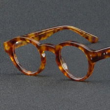 Men Round Acetate Eyeglass Frames Black Glasses Vintage Women Plano Lens Eyewear